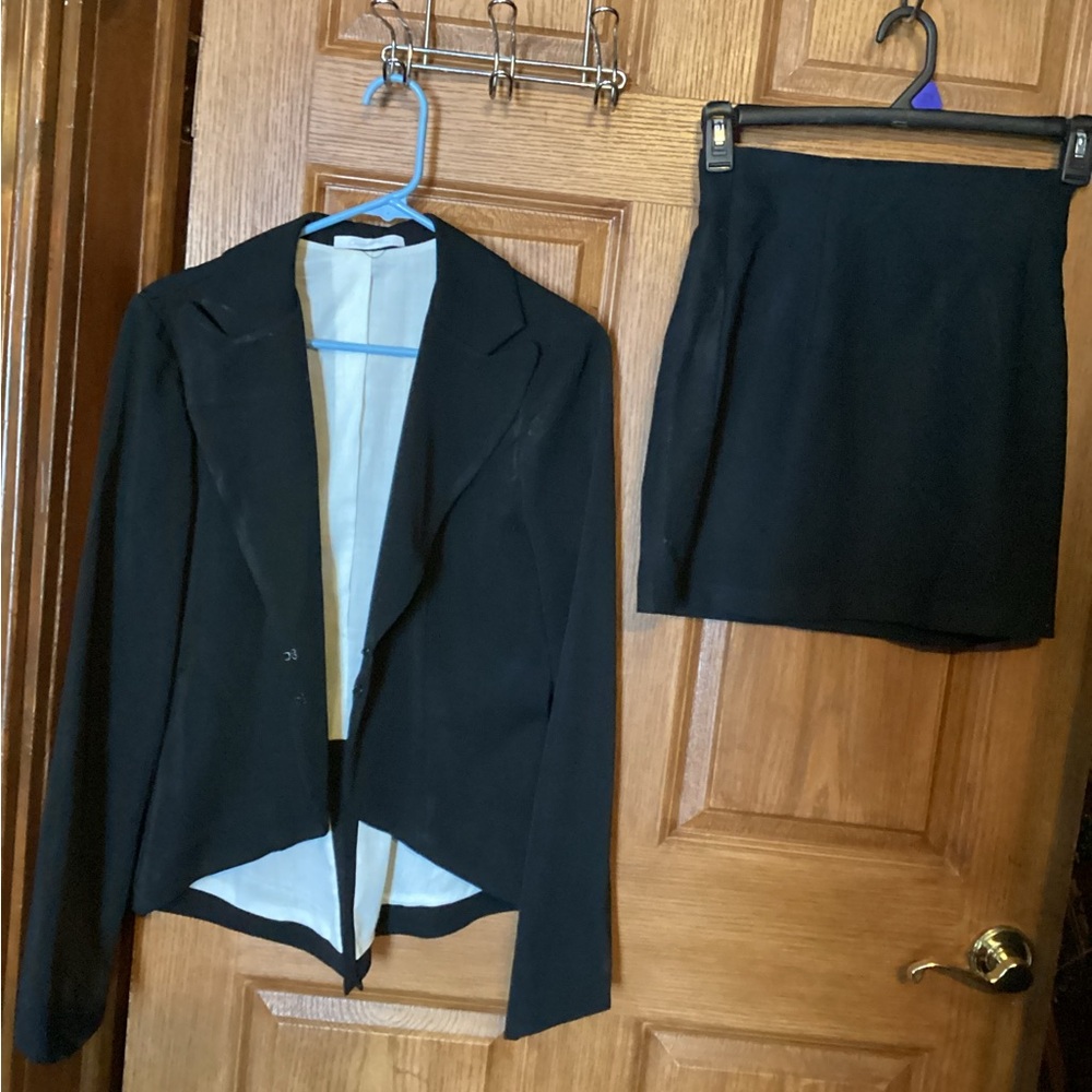 Chic Black Blazer and Skirt Set